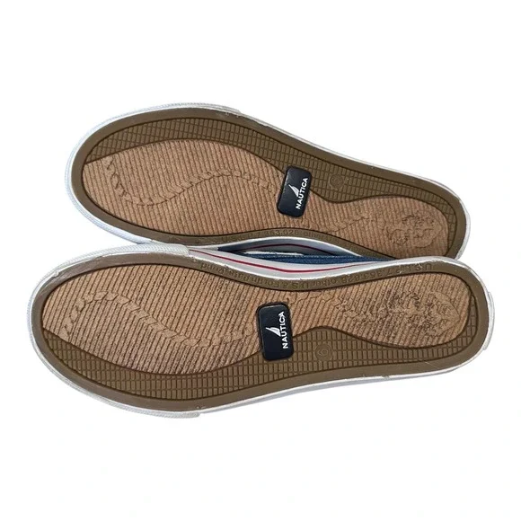 Nautica Boat Shoes Women 9 Blue Denim Hook Loop Striped Good Casual Loafers - Picture 11 of 12